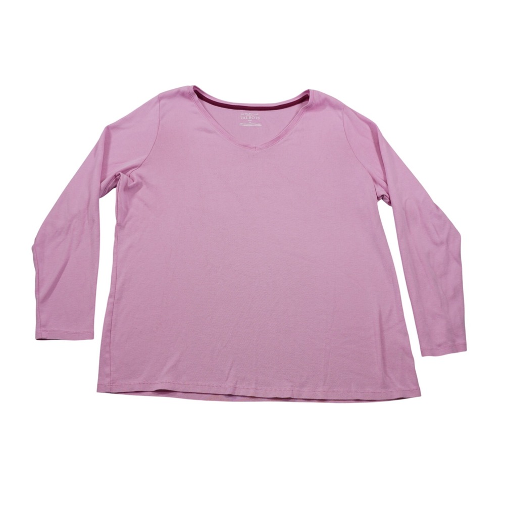 Talbots Tee Womens 1X Pink Pima Cotton V-Neck Long Sleeve T-Shirt Solid Casual